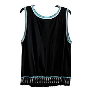 Grace Dane Lewis Sleeveless Stretch Sweater Tank Womens 3X Black Blue White Trim